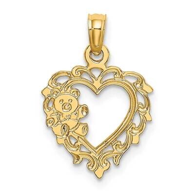 Teddy Bear In Heart Charm 14k Gold K6428, MPN: K6428, 637218000098