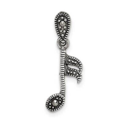 Marcasite Music Note Pendant Sterling Silver Antiqued QC9610, MPN: QC9610,