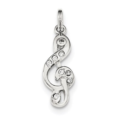 CZ Diamond Music Note Charm Sterling Silver Polished QC8821, MPN: QC8821, 191101360633
