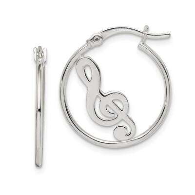Music Note Hoop Earrings Sterling Silver Polished QE14813, MPN: QE14813, 886774003665