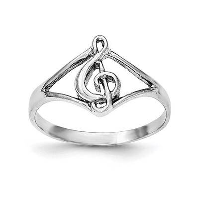 Music Note Ring Sterling Silver Rhodium-plated Polished QR6219, MPN: QR6219,