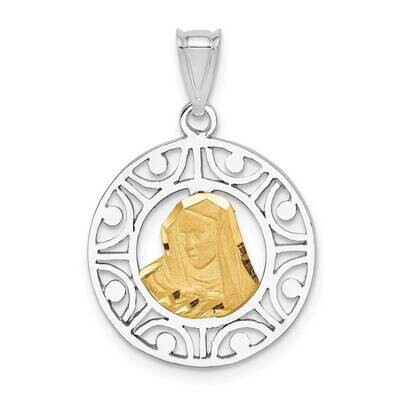 Brushed &amp; Polished Virgin Diamond-cut Mary Pendant 14k Two-tone Gold D4678, MPN: D4678, 883957598055