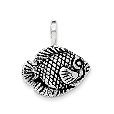 Antiqued Tropical Fish Pendant Sterling Silver QC8762
