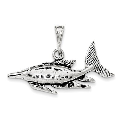 Antiqued &amp; Textured Fish Pendant Sterling Silver QC8733