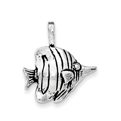 Antiqued &amp; Textured Fish Chain Slide Pendant Sterling Silver QC8756