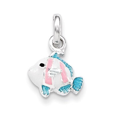 Children&#39;s Blue-Pink-Black Enameled Fish Pendant Sterling Silver QP4099