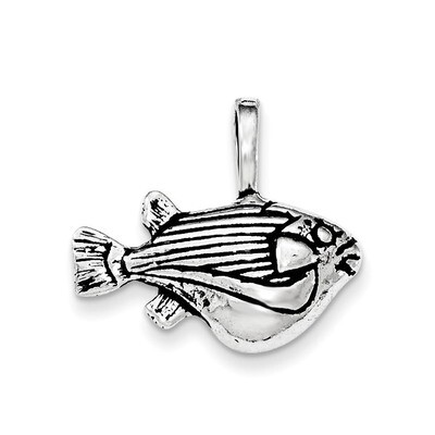 Antiqued Big Belly Fish Chain Slide Pendant Sterling Silver QC8758