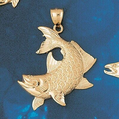 Dazzlers Jewelry Assorted Fish Sea Bass Snook King Mackerel Pendant Necklace Charm Bracelet in Yell…