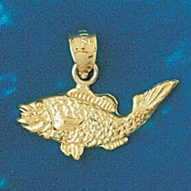 Dazzlers Jewelry Sea Bass Fish Pendant Necklace Charm Bracelet in Yellow, White or Rose Gold 622, M…