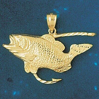Dazzlers Jewelry Sea Bass Fish Pendant Necklace Charm Bracelet in Yellow, White or Rose Gold 621, M…