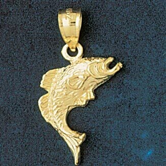 Dazzlers Jewelry Sea Bass Fish Pendant Necklace Charm Bracelet in Yellow, White or Rose Gold 620, M…