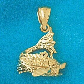 Dazzlers Jewelry Sea Bass Fish Pendant Necklace Charm Bracelet in Yellow, White or Rose Gold 619, M…