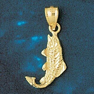 Dazzlers Jewelry Sea Bass Fish Pendant Necklace Charm Bracelet in Yellow, White or Rose Gold 614, M…