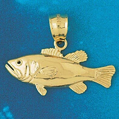 Dazzlers Jewelry Sea Bass Fish Pendant Necklace Charm Bracelet in Yellow, White or Rose Gold 612, M…