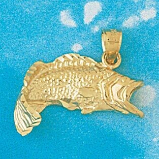 Dazzlers Jewelry Sea Bass Fish Pendant Necklace Charm Bracelet in Yellow, White or Rose Gold 609, M…