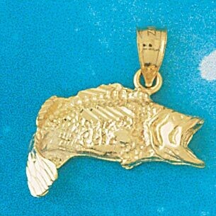 Dazzlers Jewelry Sea Bass Fish Pendant Necklace Charm Bracelet in Yellow, White or Rose Gold 608, M…