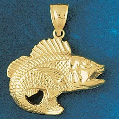 Dazzlers Jewelry Sea Bass Fish Pendant Necklace Charm Bracelet in Yellow, White or Rose Gold 606, M…