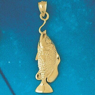 Dazzlers Jewelry Sea Bass Fish Pendant Necklace Charm Bracelet in Yellow, White or Rose Gold 600, M…