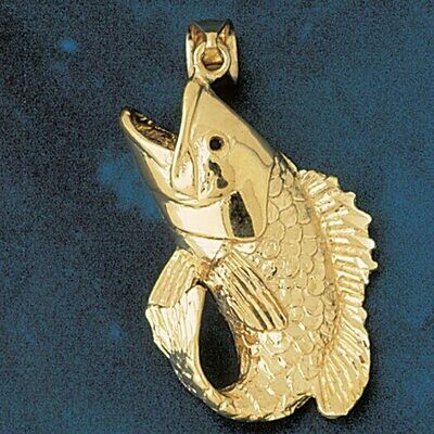 Dazzlers Jewelry Sea Bass Fish Pendant Necklace Charm Bracelet in Yellow, White or Rose Gold 601, M…