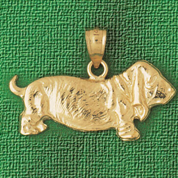Dazzlers Jewelry Basset Hound Dog Pendant Necklace Charm Bracelet in Yellow, White or Rose Gold 211…