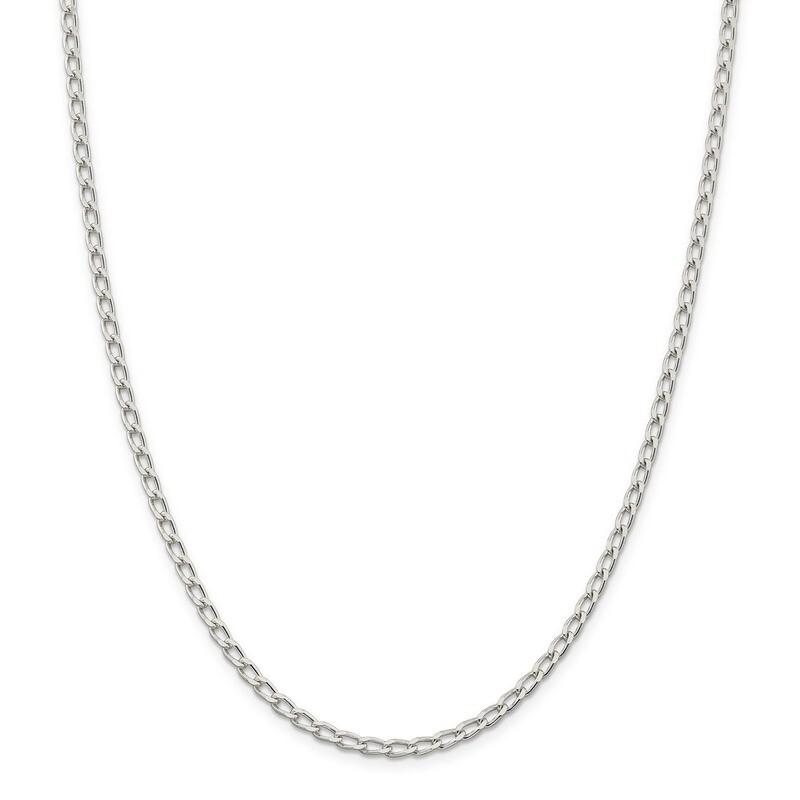3.2mm Open Link Chain Anklet 9 Inch - Sterling Silver Rhodium Plated QLL100R-9