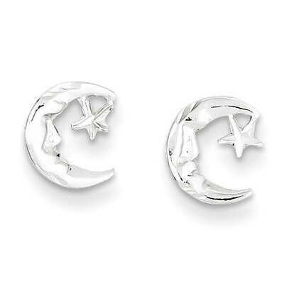 Moon &amp; Star Mini Earrings Sterling Silver QE681, MPN: QE681, 886774113883