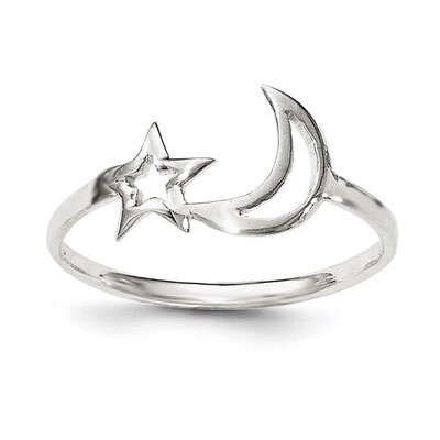 Star &amp; Moon Ring Sterling Silver Polished QR6189, MPN: QR6189, 191101920240