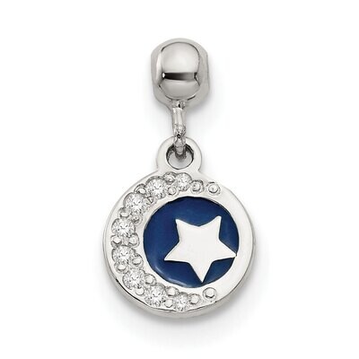 Enamel &amp; CZ Diamond Dangle Moon and Star Charm Sterling Silver Mio Memento QMM180, MPN: QMM180,