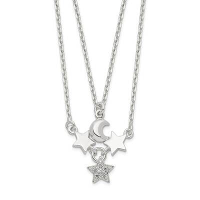 2-Strand Moon and Stars Necklace 16 Inch Sterling Silver QG6015-16, MPN: QG6015-16, 191101781339