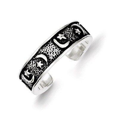 Moon &amp; Star Toe Ring Antiqued Sterling Silver QR838, MPN: QR838, 883957253923