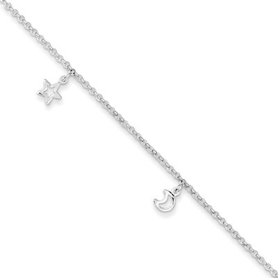 9 Inch Moon and Stars with &amp; Extension Anklet Sterling Silver QG2776-9, MPN: QG2776-9, 886774988177
