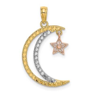 Rhodium Moon Star Moveable Charm 14k Yellow &amp; Rose Gold K9382, MPN: K9382, 637218132263