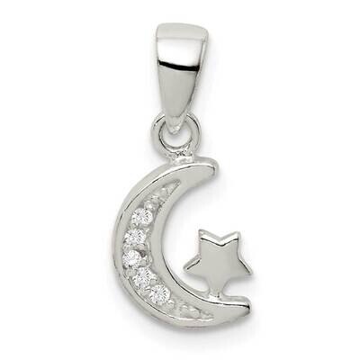 Cz Star &amp; Crescent Moon Pendant Sterling Silver QC9529, MPN: QC9529, 886774116167