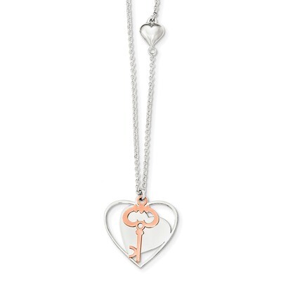 Rose-Tone Polished Moveable Heart Key Necklace 18 Inch Sterling Silver QG4041-18, MPN: QG4041-18, 1…