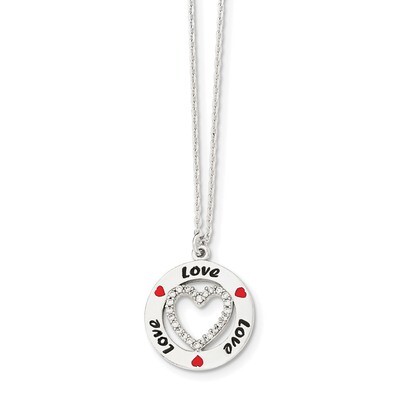 Enamel CZ Diamond Heart Love Necklace 18 Inch Sterling Silver Polished QG4039-18, MPN: QG4039-18, 1…