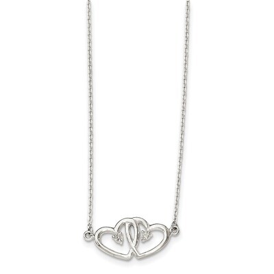 Two Hearts CZ Diamond Necklace 18 Inch Sterling Silver Polished QG3671-18, MPN: QG3671-18, 19110107…