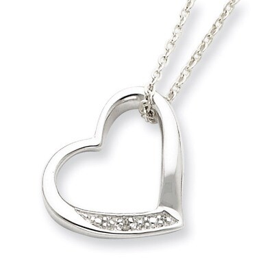 18 Inch Heart with Diamond Necklace Sterling Silver QG2039-18, MPN: QG2039-18, 191101296055