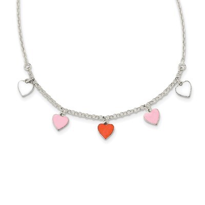 Enamel Heart Childs Necklace 14 Inch Sterling Silver Polished QG4082-14, MPN: QG4082-14, 1911011108…