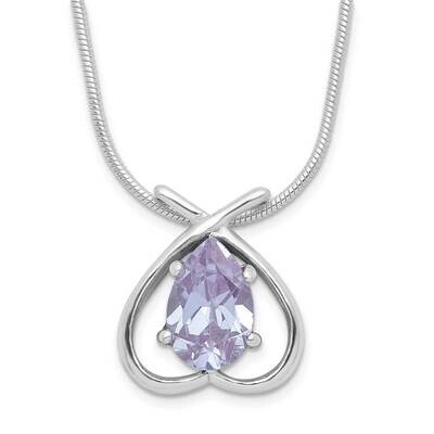 Purple CZ Diamond Heart Necklace 18 Inch Sterling Silver QH650-18, MPN: QH650-18, 883957055145