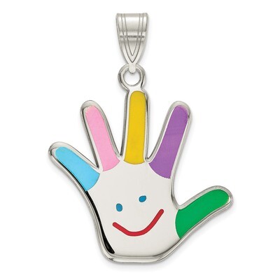 Enamel Autism with Happy Face Handprint Pendant Sterling Silver Rhodium QC9344, MPN: QC9344, 883957…
