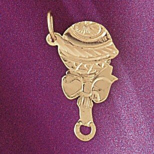 Dazzlers Jewelry Baby Rattle Pendant Necklace Charm Bracelet in Yellow, White or Rose Gold 5919, MP…