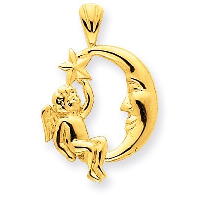 Angel, Moon &amp; Star Pendant 14k Gold C906, MPN: C906, 752908101135