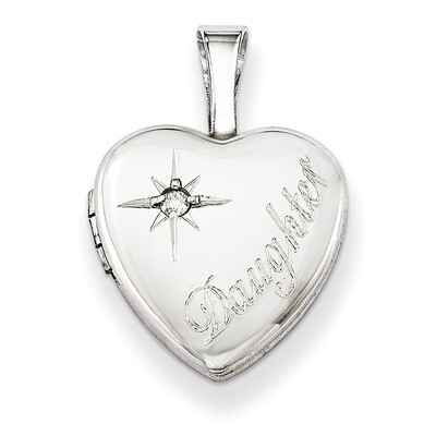 Heart Locket Sterling Silver &amp; Diamond Daughter 12mm QLS531, MPN: QLS531, 191101277436