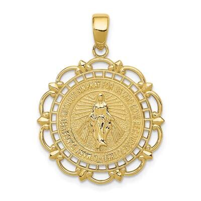 Miraculous Medal with Scallop Frame Pendant 10k Gold Polished 10K5653, MPN: 10K5653, 191101085314