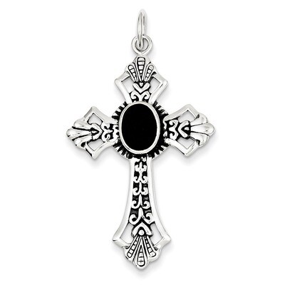 Onyx Cross Pendant Sterling Silver QC410, MPN: QC410, 883957909578