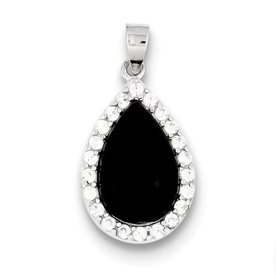 Onyx Pendant Sterling Silver Diamond QP469, MPN: QP469, 883957960562
