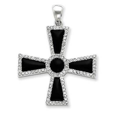 CZ &amp; Onyx Cross Pendant Sterling Silver QP1299, MPN: QP1299,
