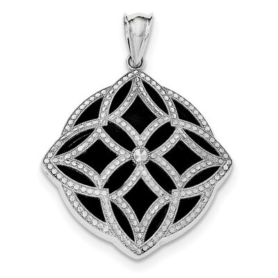 Diamond-cut Onyx Pendant Sterling Silver Rhodium-plated QP4494, MPN: QP4494,