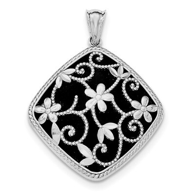 Diamond-cut Onyx Pendant Sterling Silver Rhodium-plated Textured QP4495, MPN: QP4495,
