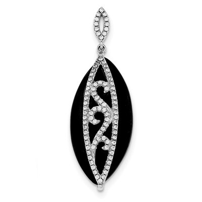 CZ Diamond &amp; Onyx Pendant Sterling Silver Rhodium-plated QP4490, MPN: QP4490,